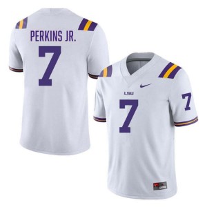 Men Harold Perkins Jr. White LSU Tigers #7 College Football Embroidery Jersey 455695-291