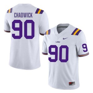 Mens Grant Chadwick White LSU Tigers #90 College Football Player Jersey 943487-444