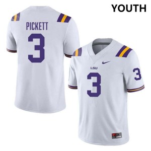 Youth DJ Pickett White LSU Tigers #3 College Football Replica Jersey 560560-703
