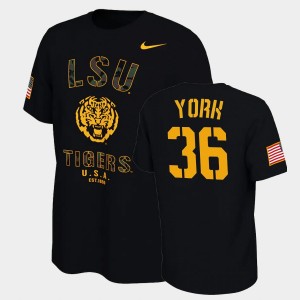 Men's Cade York Black LSU Tigers #36 College Football Veterans Day 2021 America Flag T-Shirt 934063-209
