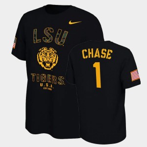 Men Ja'Marr Chase Black LSU Tigers #1 College Football Veterans Day 2021 America Flag T-Shirt 164245-210