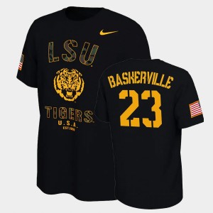 Men Micah Baskerville Black LSU Tigers #23 College Football Veterans Day 2021 America Flag T-Shirt 891881-712