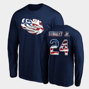 Men's Derek Stingley Jr. Navy LSU Tigers #24 Banner Wave Long Sleeve T-Shirt 377391-816