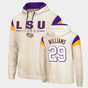Mens Greedy Williams Cream LSU Tigers #29 Fortress Pullover Hoodie 298826-797