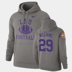 Men Greedy Williams Heathered Gray LSU Tigers #29 Retro Football Pullover Hoodie 453245-293