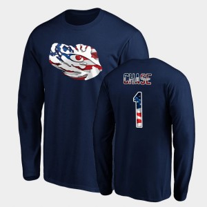 Mens Ja'Marr Chase Navy LSU Tigers #1 Banner Wave Long Sleeve T-Shirt 328175-224