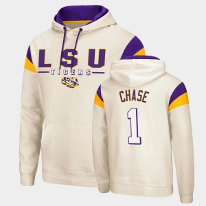 Mens Ja'Marr Chase Cream LSU Tigers #1 Fortress Pullover Hoodie 749077-371