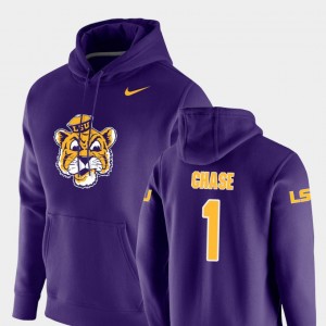 Men's Ja'Marr Chase Purple LSU Tigers #1 Vault Logo Club Pullover Hoodie 626570-589