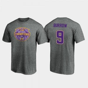 Mens Joe Burrow Heather Gray LSU Tigers #9 2019 National Champions College Football Playoff Visor T-Shirt 259864-662