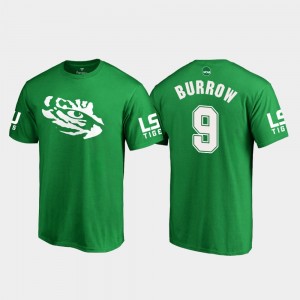 Men's Joe Burrow Kelly Green LSU Tigers #9 St. Patrick's Day White Logo College Football T-Shirt 875360-973