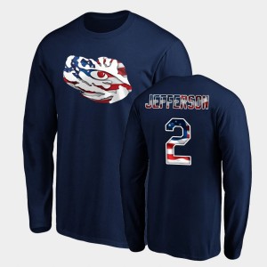 Mens Justin Jefferson Navy LSU Tigers #2 Banner Wave Long Sleeve T-Shirt 575877-544