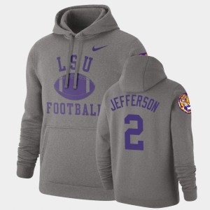 Men Justin Jefferson Heathered Gray LSU Tigers #2 Retro Football Pullover Hoodie 380395-378