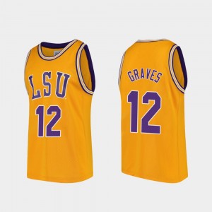 Men Marshall Graves Gold LSU Tigers #12 Replica College Basketball Jersey 653187-460