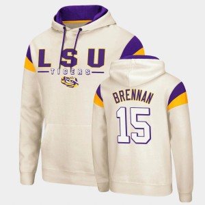 Men's Myles Brennan Cream LSU Tigers #15 Fortress Pullover Hoodie 884055-474