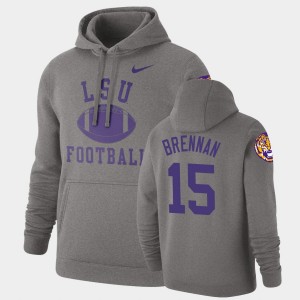Mens Myles Brennan Heathered Gray LSU Tigers #15 Retro Football Pullover Hoodie 877077-101