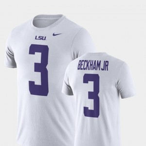 Men Odell Beckham Jr White LSU Tigers #3 Name and Number Football Performance T-Shirt 640149-397