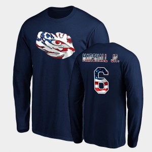 Men Terrace Marshall Jr. Navy LSU Tigers #6 Banner Wave Long Sleeve T-Shirt 933104-276