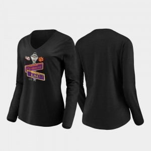 Women Black LSU Tigers 2020 National Championship Matchup vs. Clemson Tigers Touchdown Long Sleeve V-Neck T-Shirt 484698-319