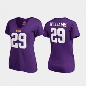 Women Greedy Williams Purple LSU Tigers #29 College Legends V-Neck Name & Number T-Shirt 823429-594