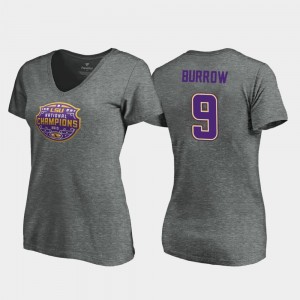 Women's Joe Burrow Heather Gray LSU Tigers #9 2019 National Champions V-Neck Visor T-Shirt 348904-230